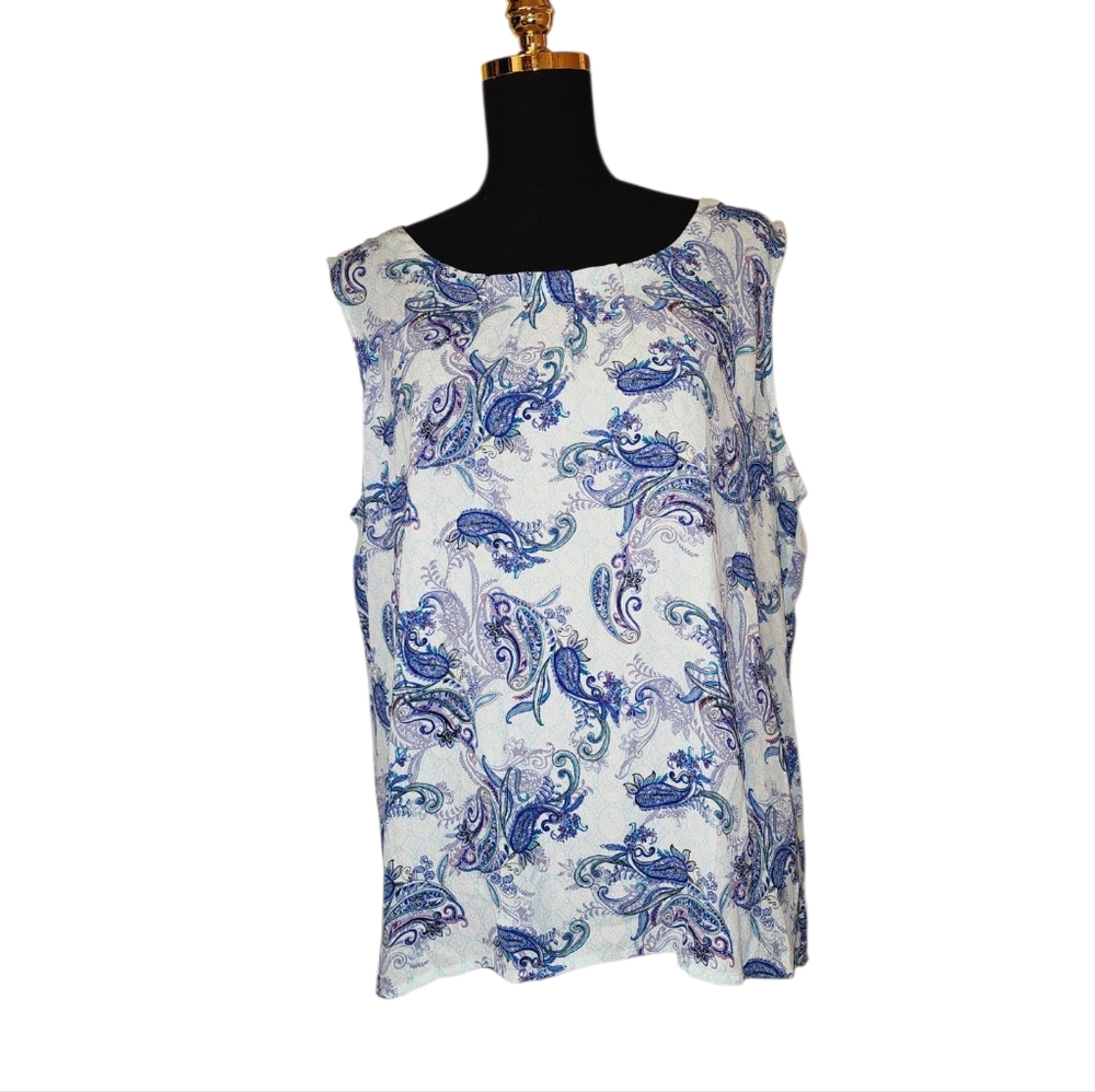 Talbots White and Blue Sleeveless Tank Top